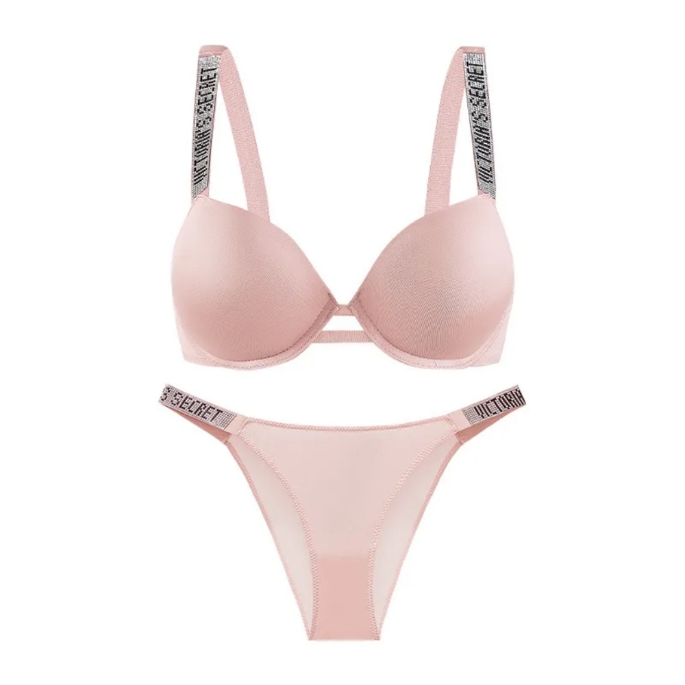 Victoria’s Secret SHINE Strap Very Sexy Bra, Brazilian Panty Set In Pink